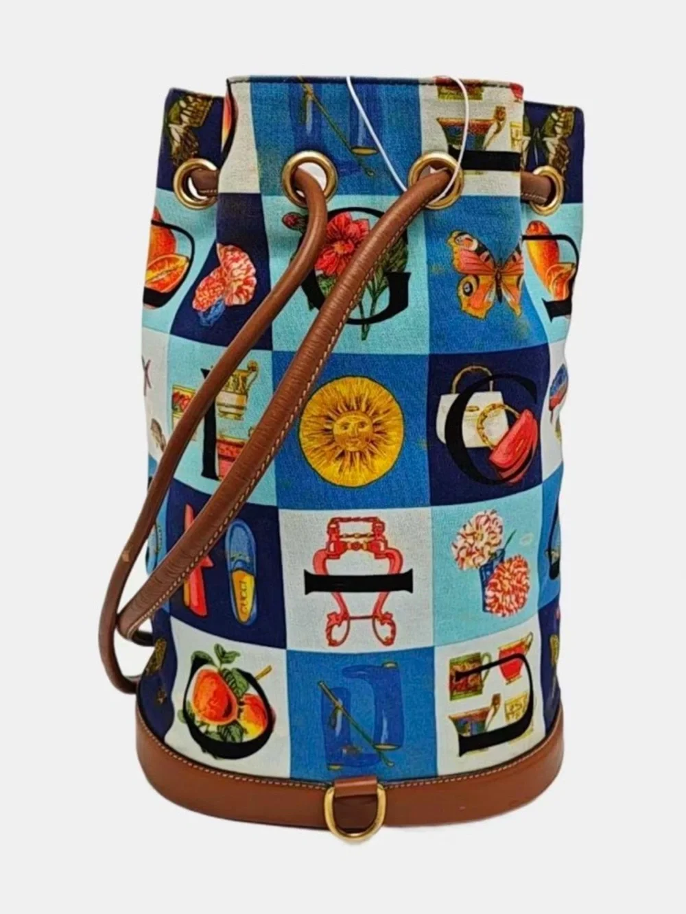 Vintage Gucci Shimo Leather Canvas Backpack All-Over Pattern RARE Vintage 1980s